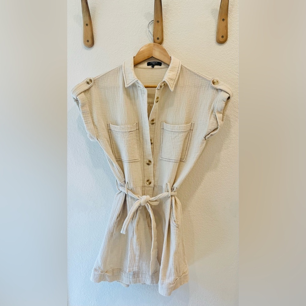 FRNCH Molie Utility Romper in Crème Size XS - Picture 2 of 3